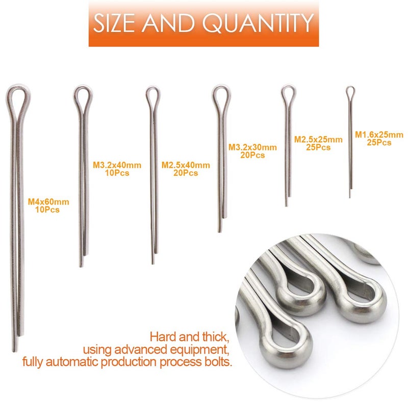 Rustark 110Pcs 6 Sizes 304 Stainless Steel Cotter Pin Clip Key Fastener Fitting Assortment Kit for Automotive Mechanics Small Engine Repair - Image 2